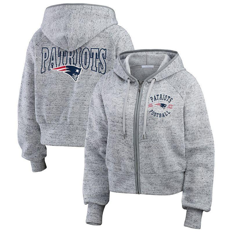 Women's WEAR by Erin Andrews Heather Gray New England Patriots Speckled Fleece Cropped Full-Zip Hoodie,  Product Image