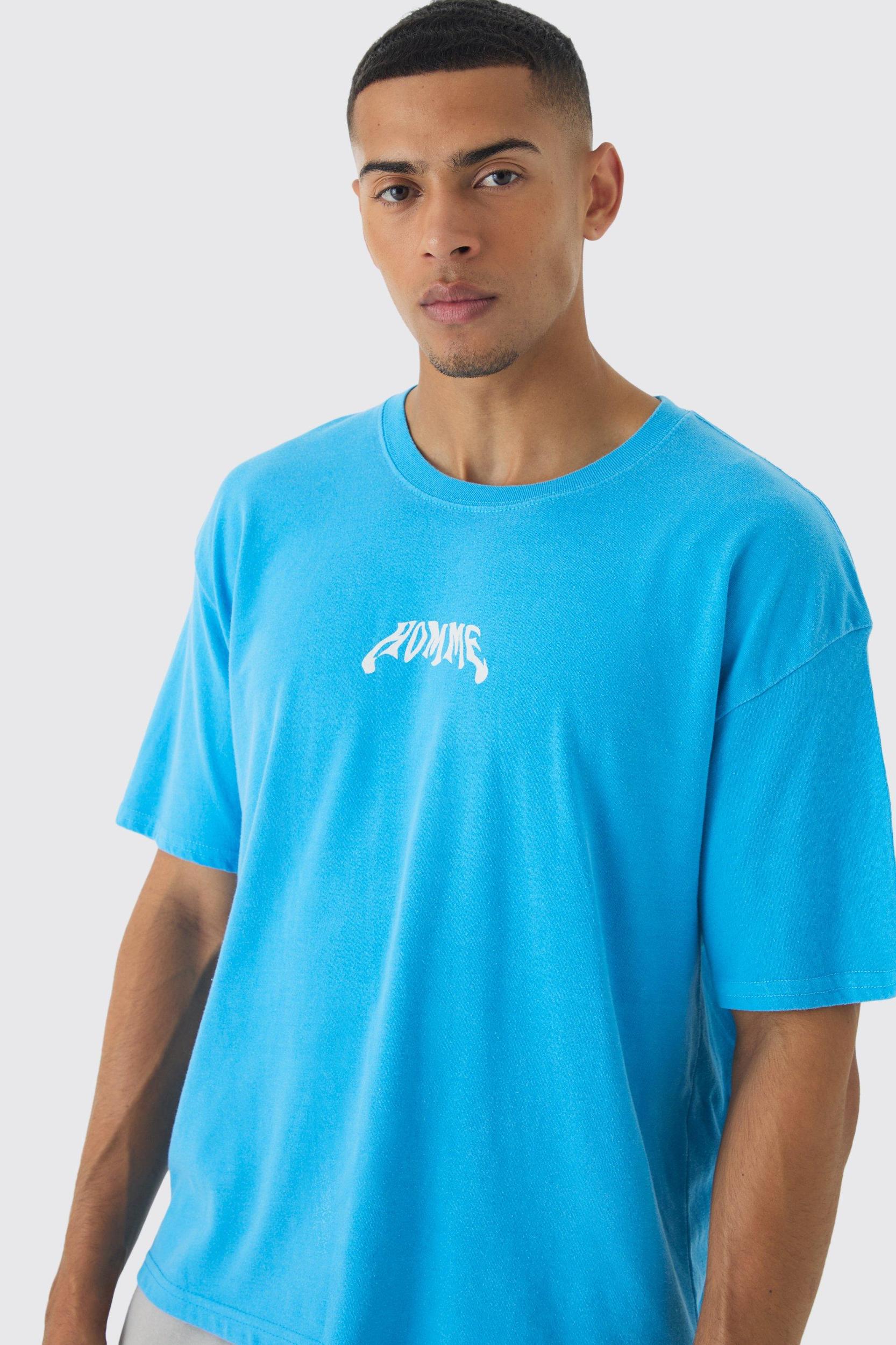 Oversized Boxy Washed Homme Print T-Shirt | boohooMAN USA Product Image