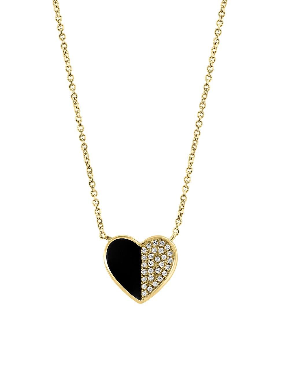 Womens 14K Yellow Gold, Onyx & 0.08 TCW Diamond Heart Pendant Necklace Product Image
