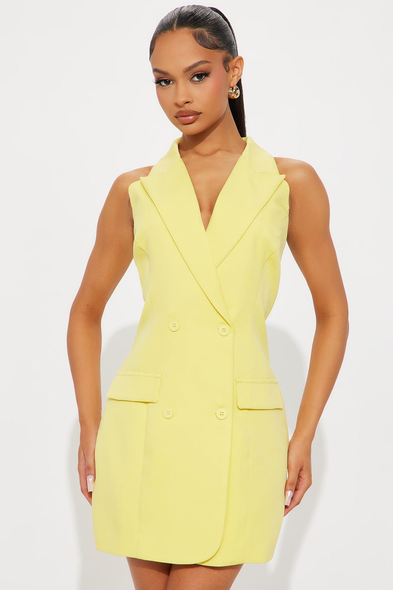 Center Of Attention Blazer Mini Dress - Yellow Female Product Image
