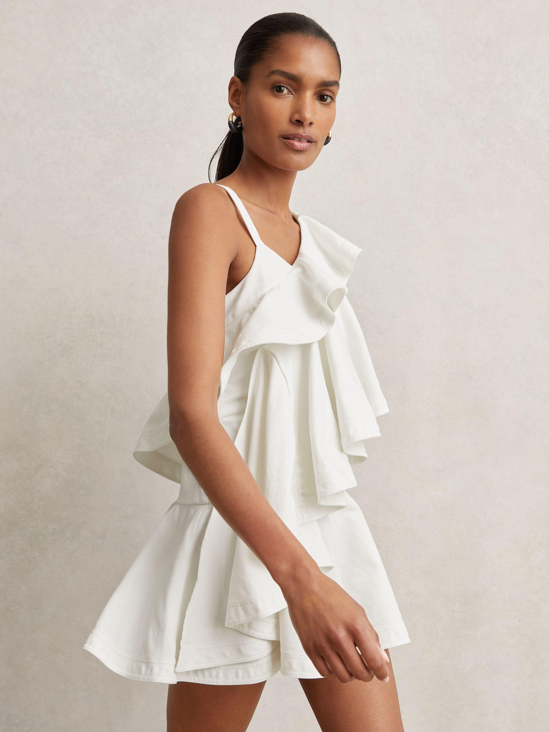 Cotton Tiered Ruffle Mini Dress in Ivory Product Image