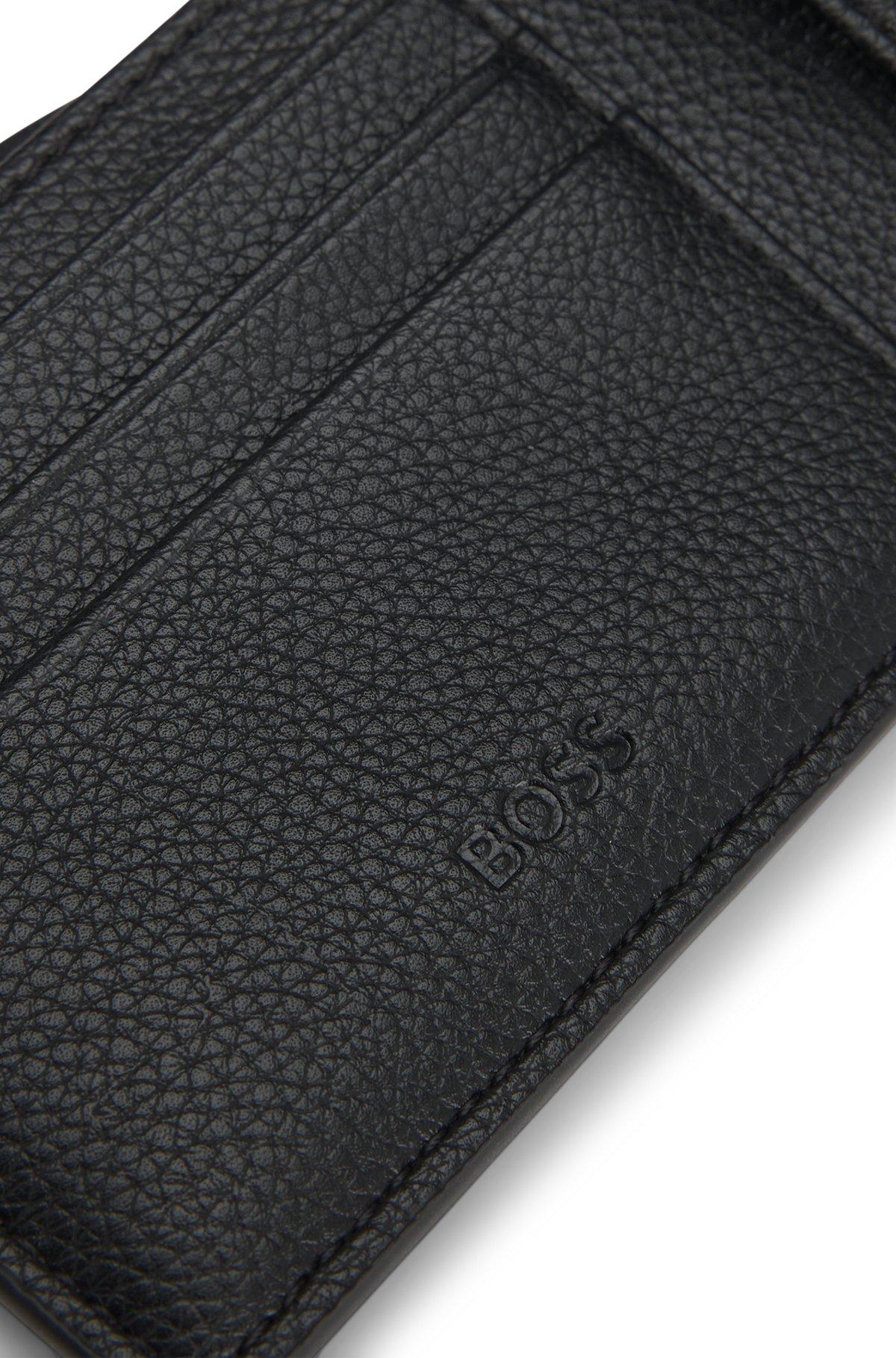 BOSS - Grained faux-leather wallet with logo and signature stripe - Black Product Image