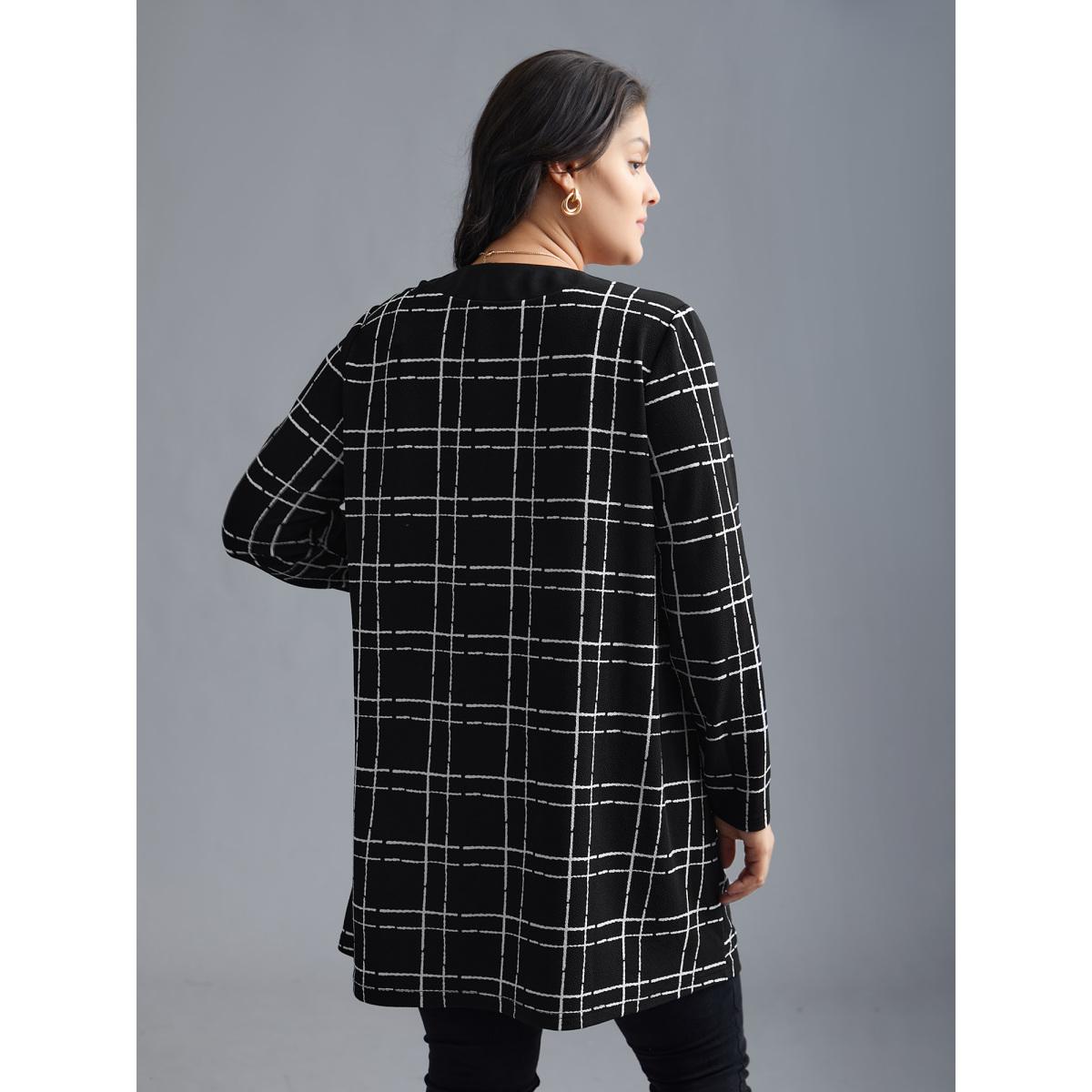 Plus Size Plaid Open Front Patchwork Jacket Women Black Contrast Loose Patch pocket Everyday Jackets BloomChic 22-24/3X Product Image