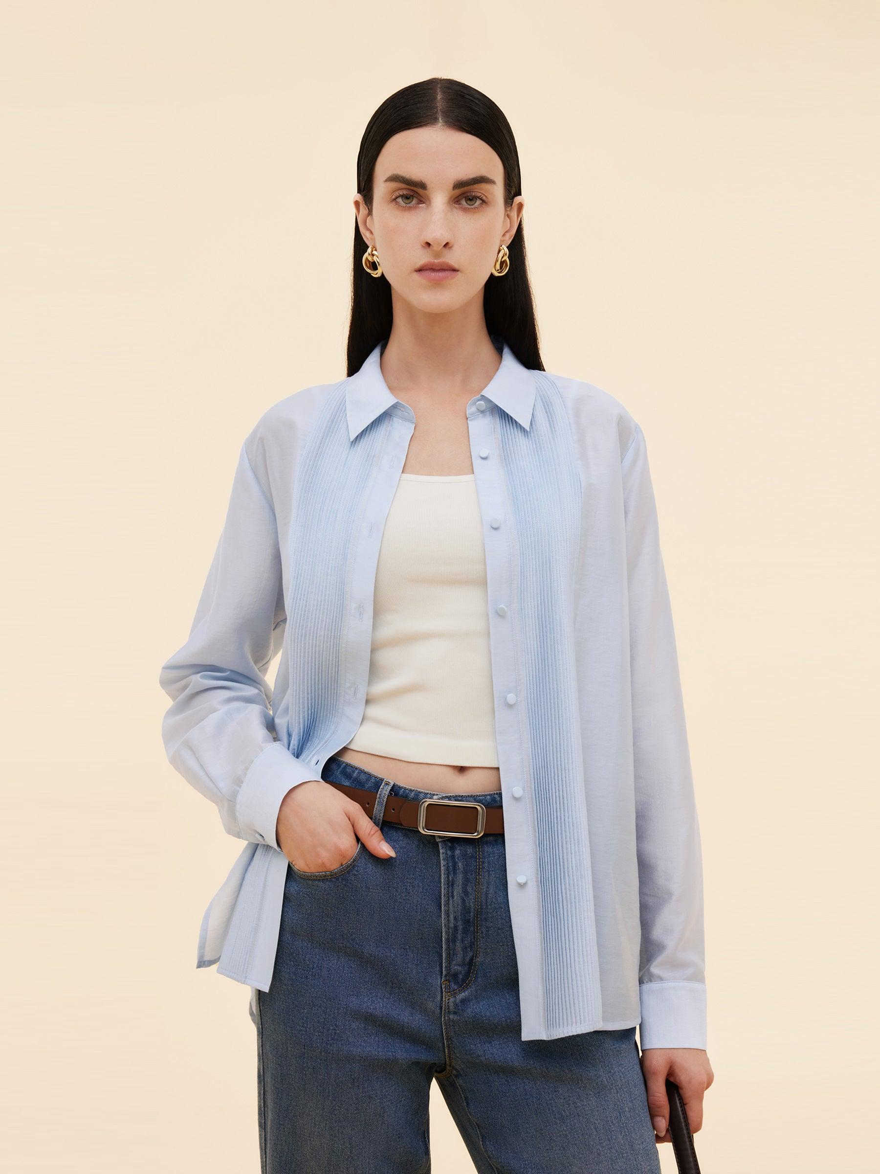 Tencel Blend Pleat Front Women Shirt Product Image