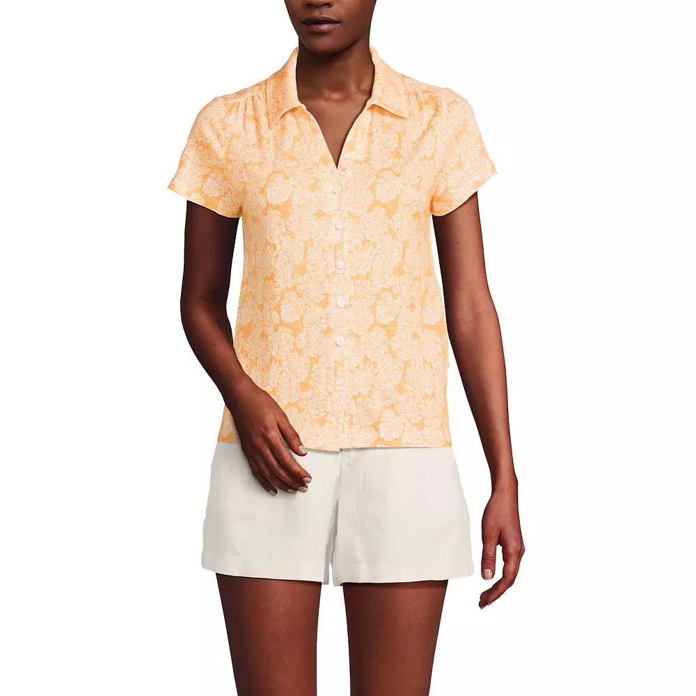 Women's Lands' End Short Sleeve Button Front Polo,  Product Image