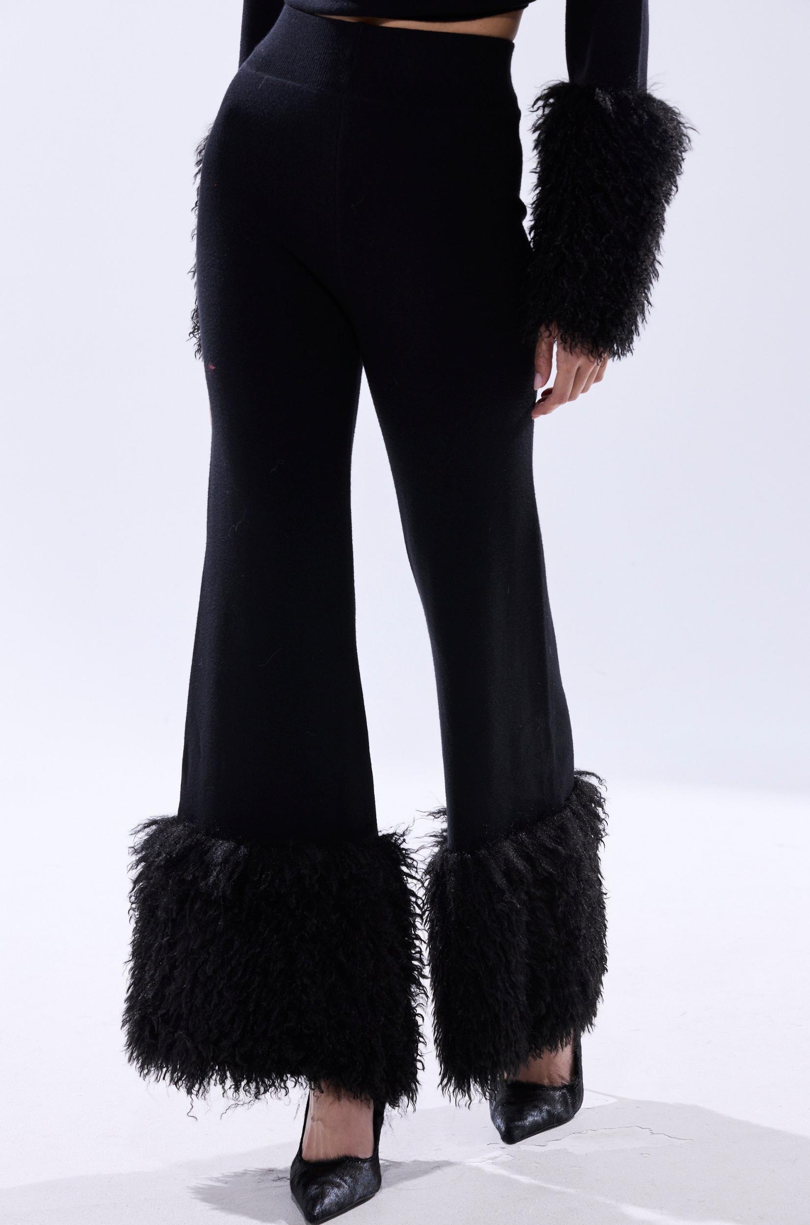 COZY VIBES SWEATER PANT WITH FUR CUFF IN BLACK Product Image