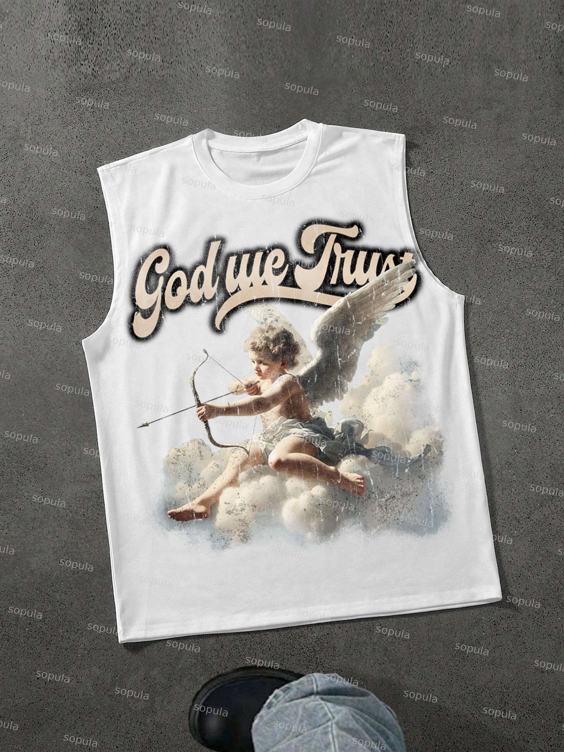 God We Trust Cupid Angel Aged Vintage Graphic Tank Top Product Image