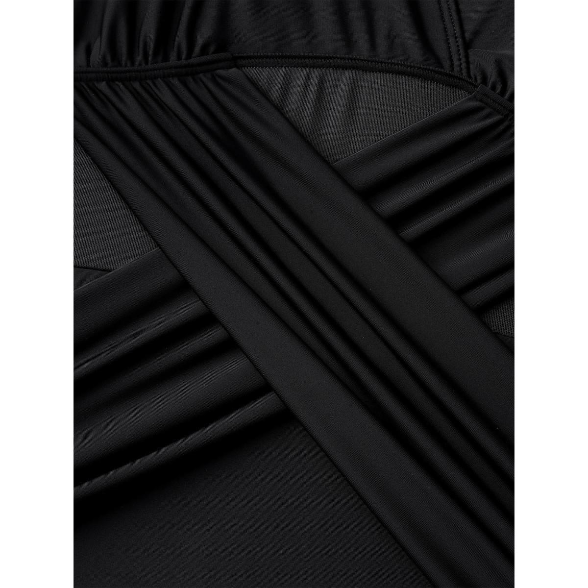 Plus Size Cross-Over Sheer One-Piece Swimsuit Women's Swimwear Black Beach Gathered Curve Bathing Suits High stretch One Pieces BloomChic 26/4X Product Image