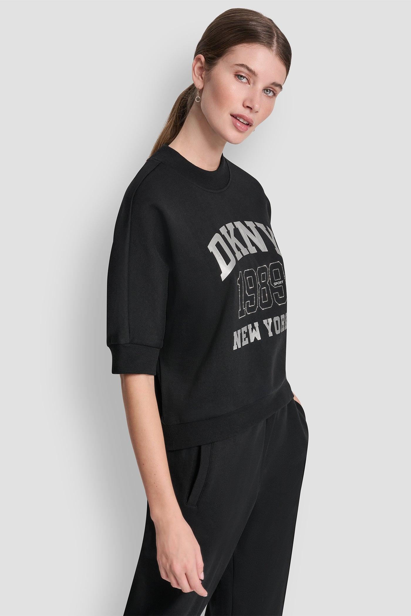 COTTON-BLEND TERRY SHORT SLEEVE LOGO HIGH-LOW TEE Product Image