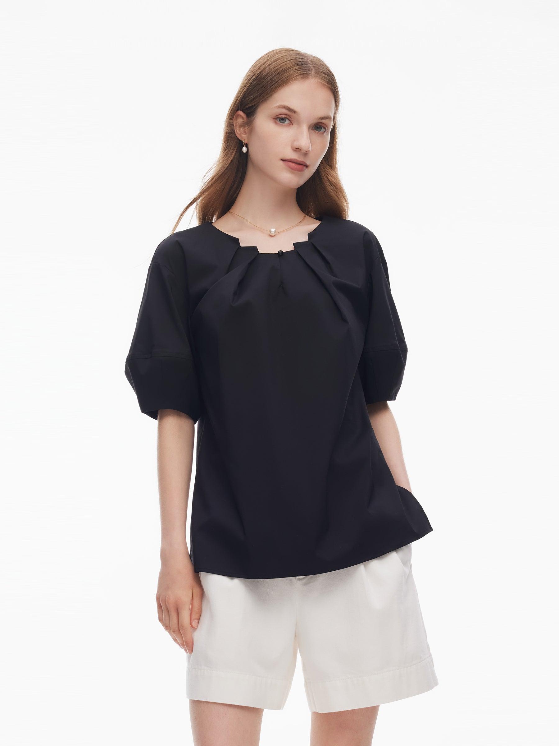 Pleated Neck Women Side Slit Top Product Image