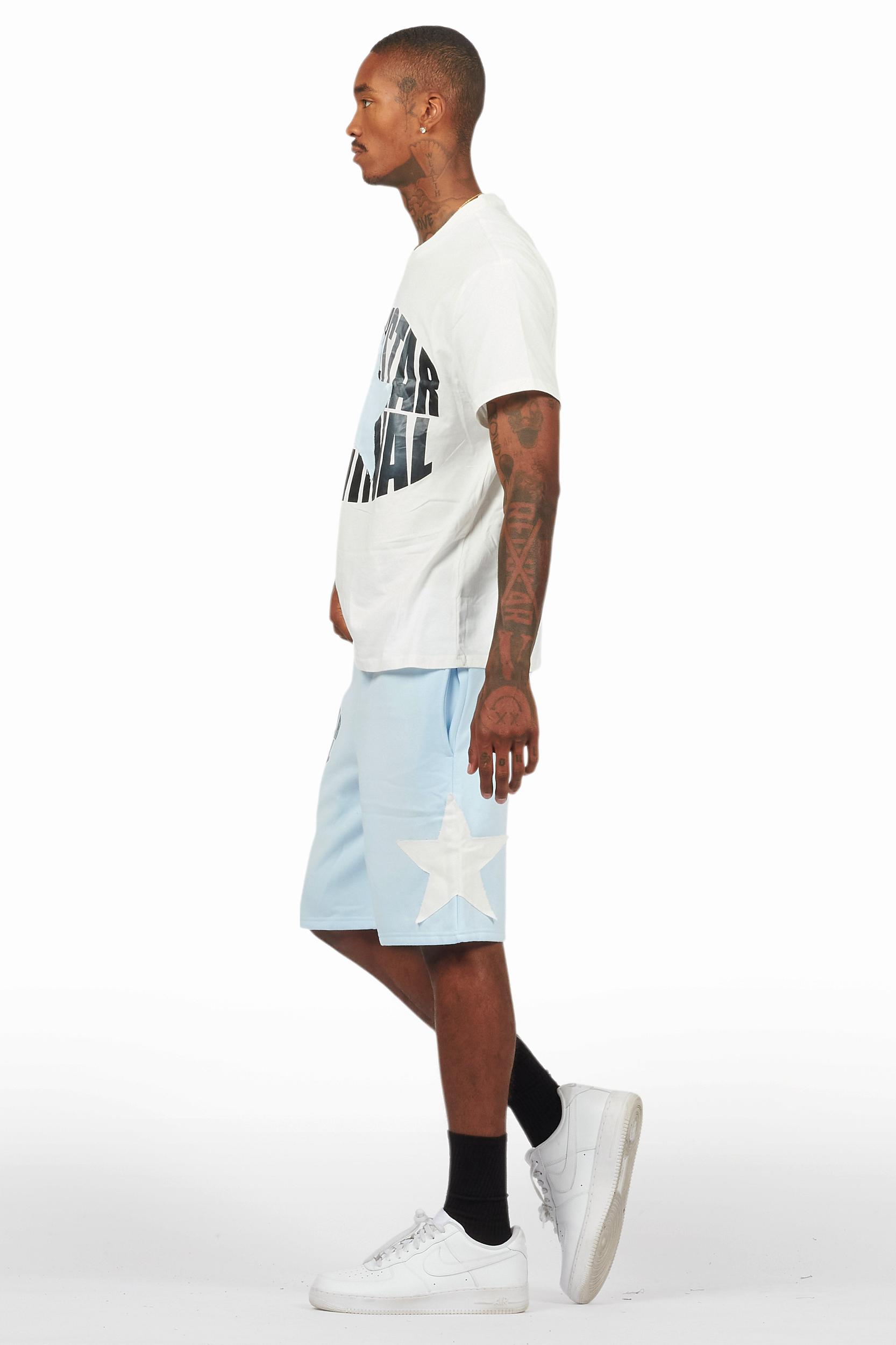 Sarge White/Blue T-Shirt/Short Set Male Product Image
