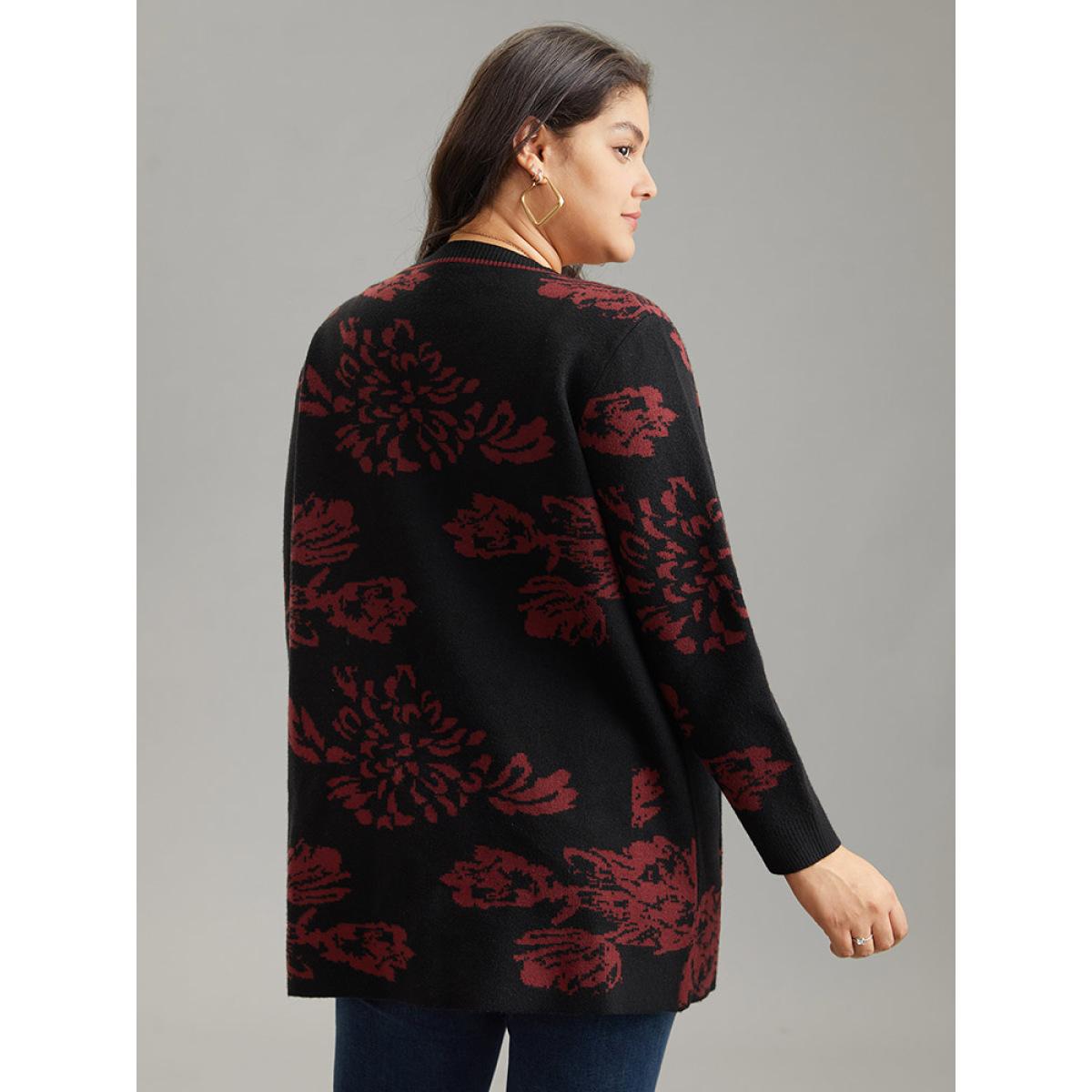 Plus Size Supersoft Essentials Jacquard Pocket Open Front Cardigan Black Women Casual Loose Long Sleeve Dailywear Cardigans BloomChic 22-24/3X Product Image