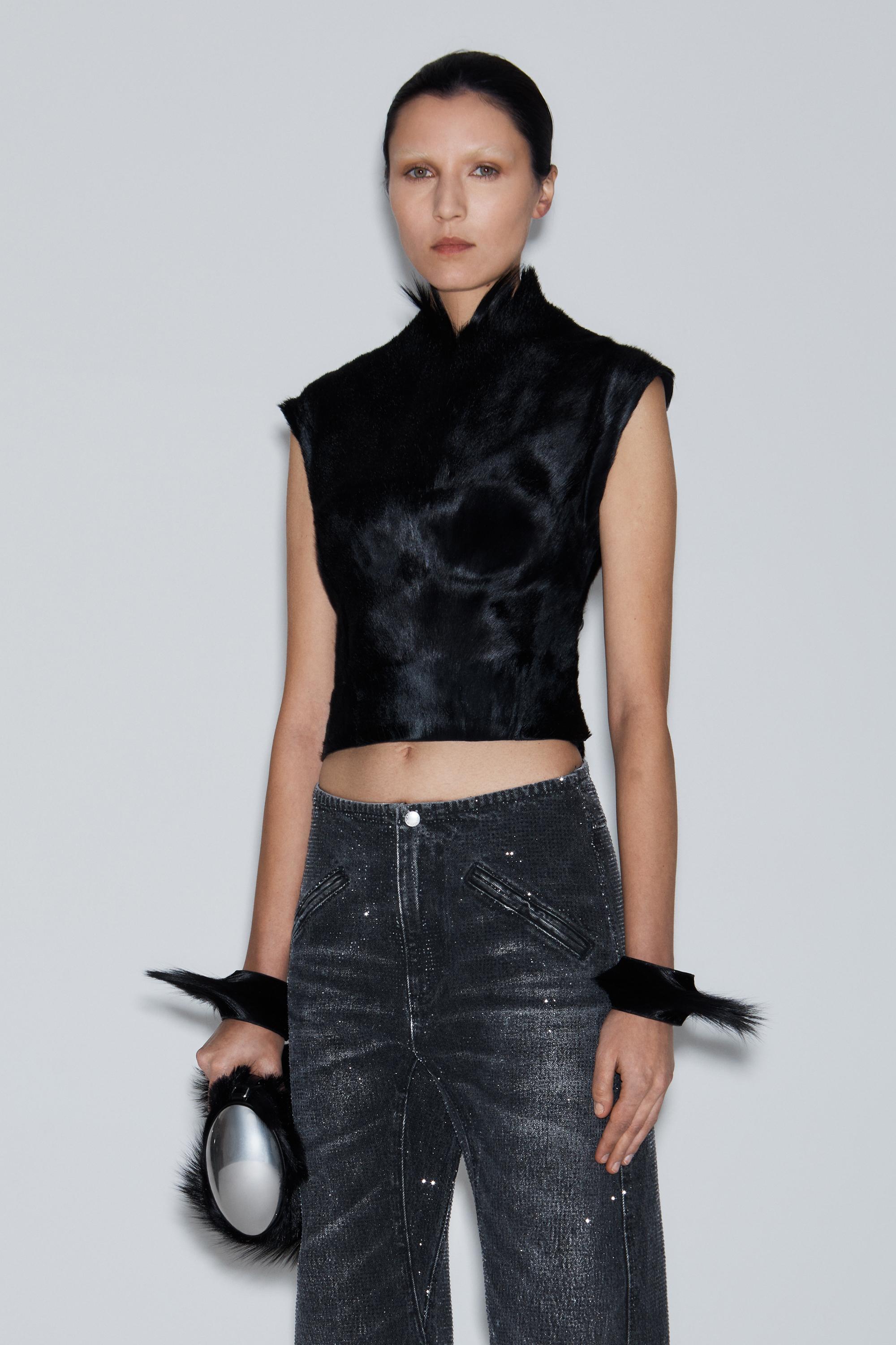 Clear Crystal Hotfix Moto Pant In Cotton Denim Product Image