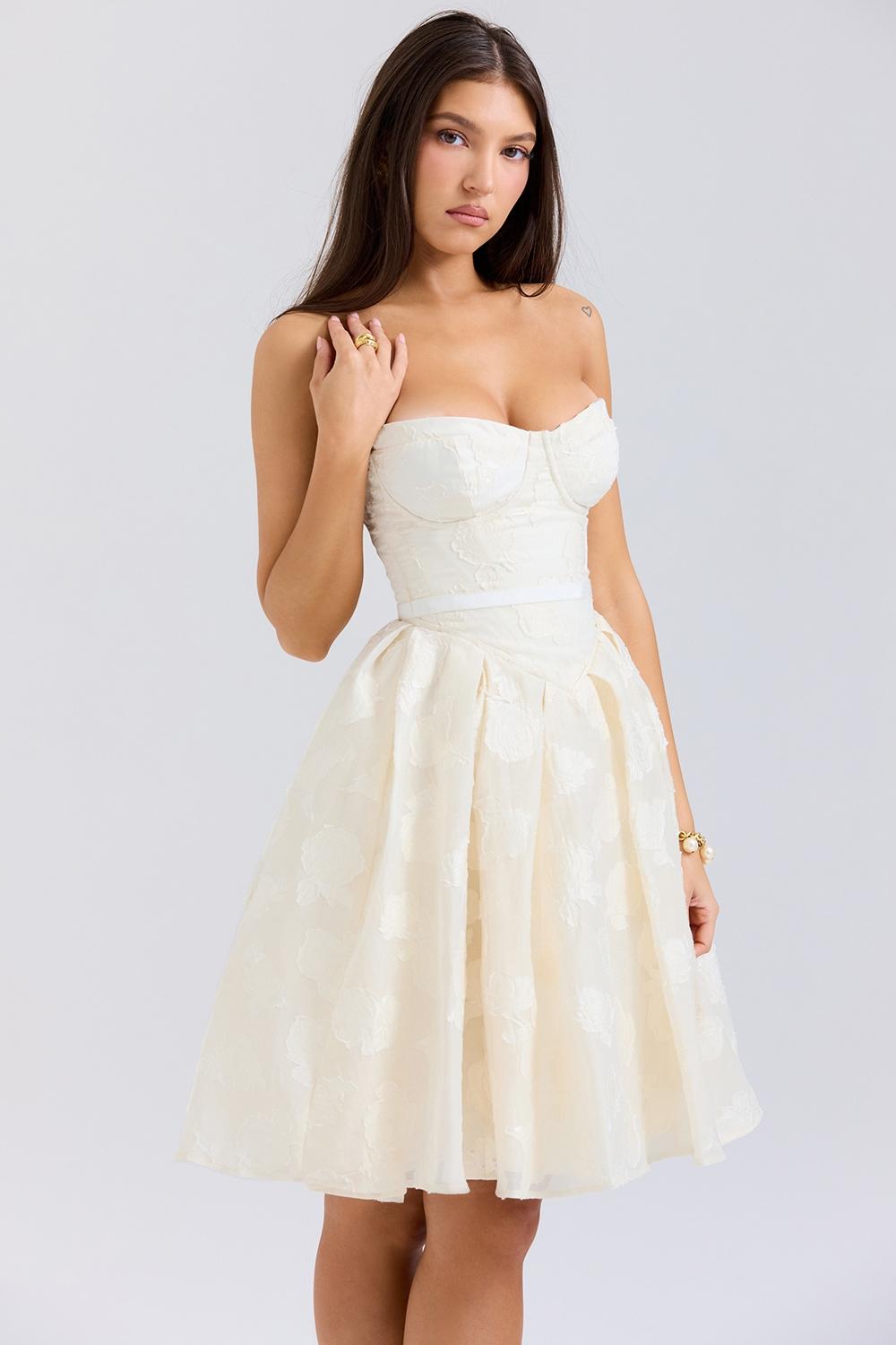 Saige  vintage cream floral strapless mini dress Product Image