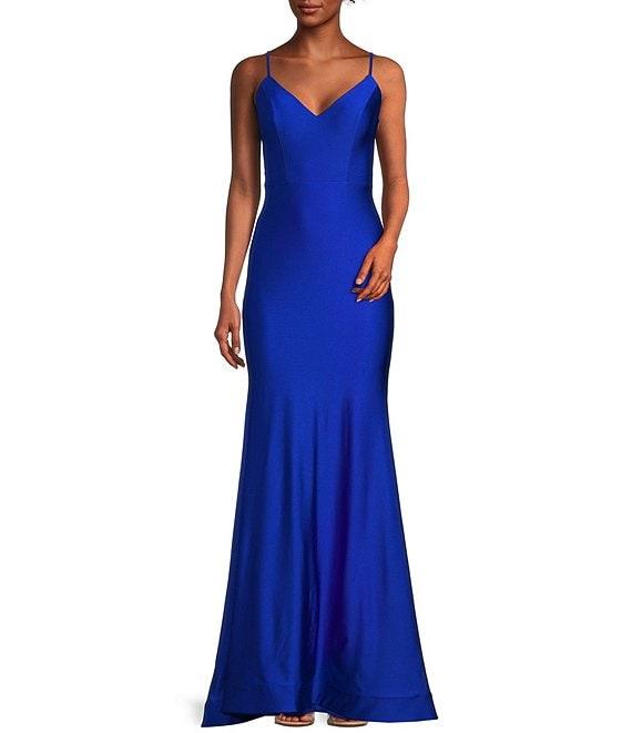 B. Darlin V-Neck Spaghetti Strap Back Drape Dress Product Image