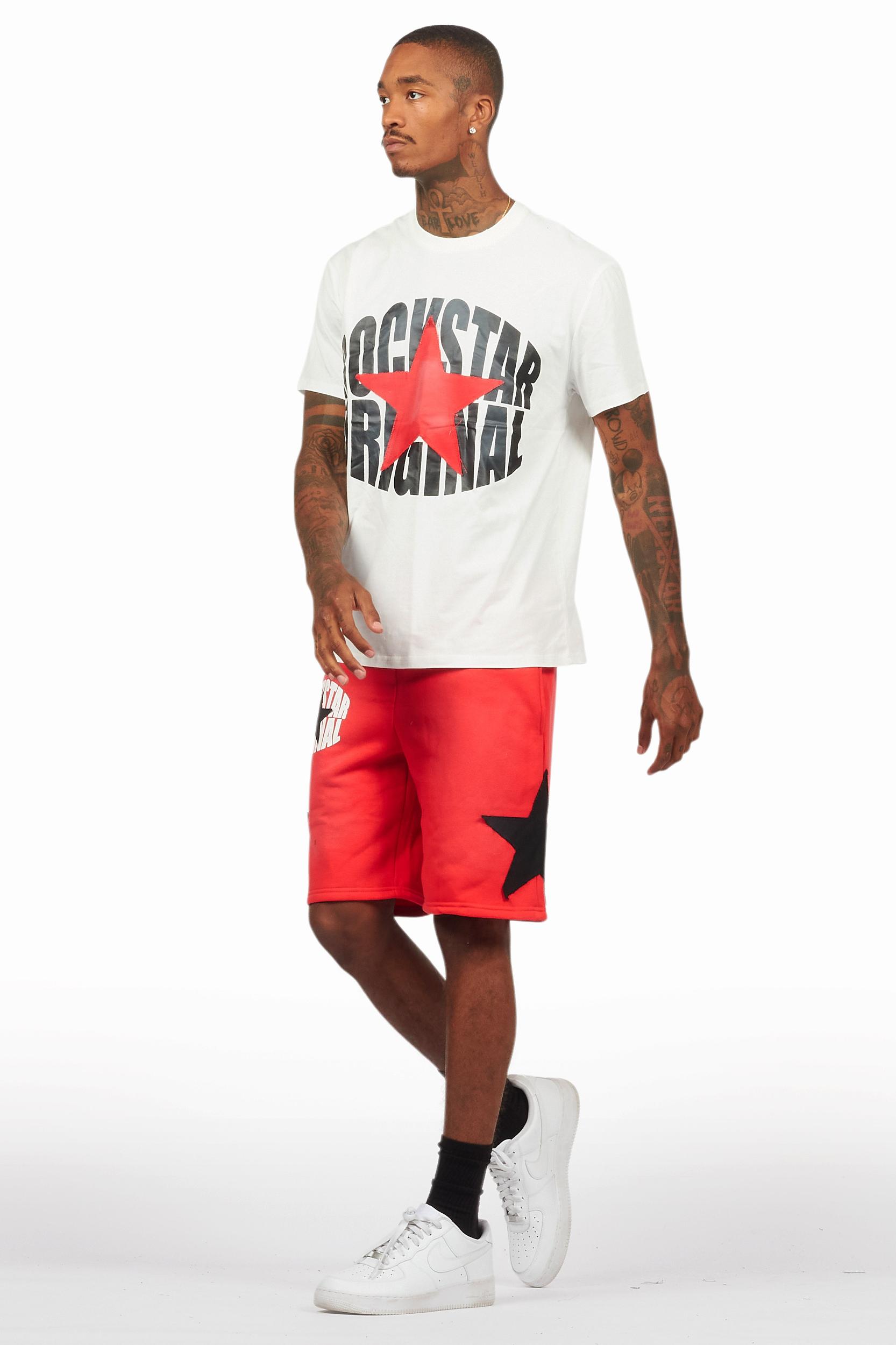 Sarge White/Red T-Shirt/Short Set Male Product Image