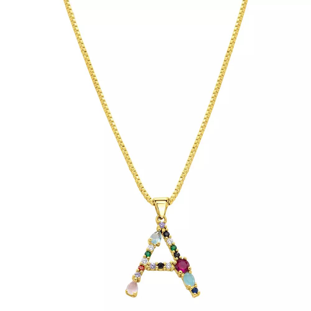 Adornia Gold Tone Multi Color Cubic Zirconia Initial Necklace, Women's,  Product Image