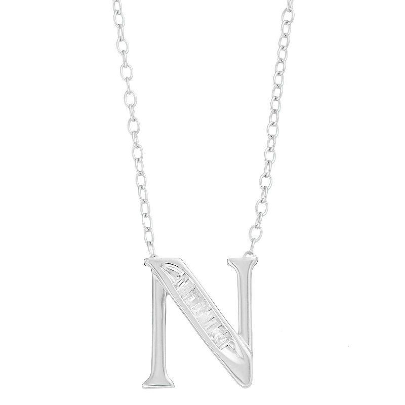 Sterling Silver Baguette Diamond Initial Pendant Necklace, Women's,  Product Image