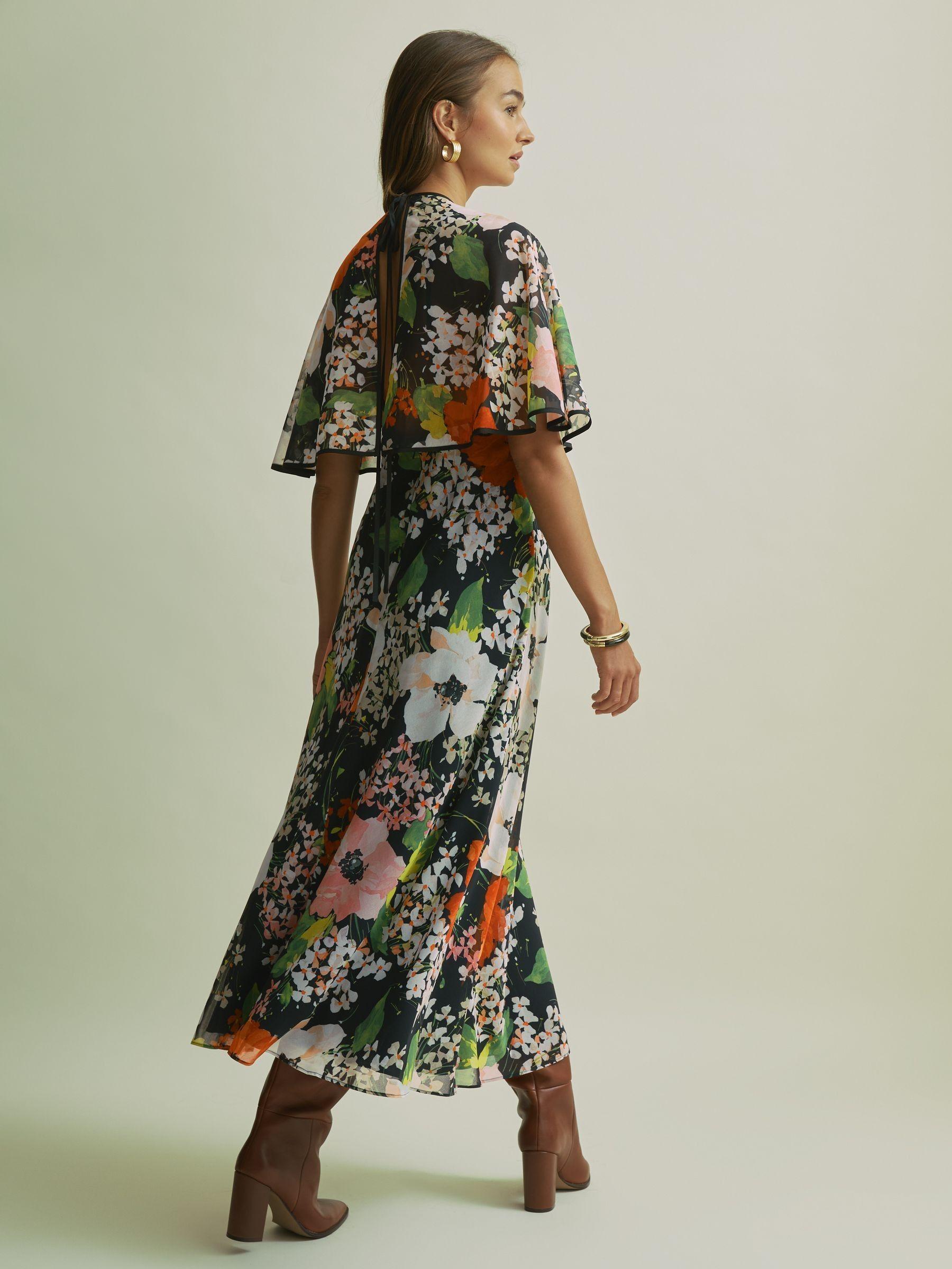 Florere Cape Detail Midi Dress in Multi Product Image