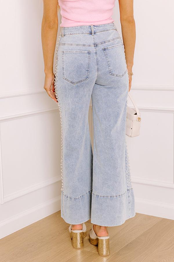 The Vicky Midrise Pearl Embellished Wide Leg Jean Product Image