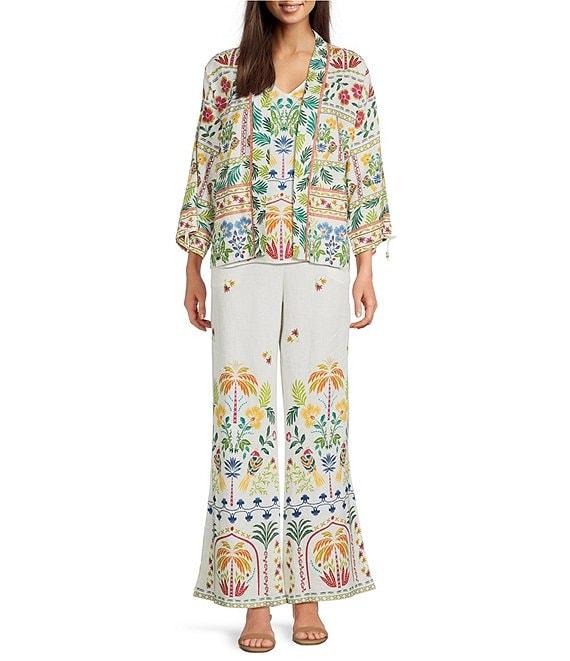 JOHNNY WAS Mixed Floral Printed Linen V-Neck Sleeveless Coordinaiting Tank Product Image