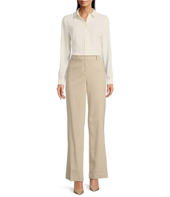 Anne Klein Crepe Peter Pan Collar Long Sleeve Button Front Shirt Product Image