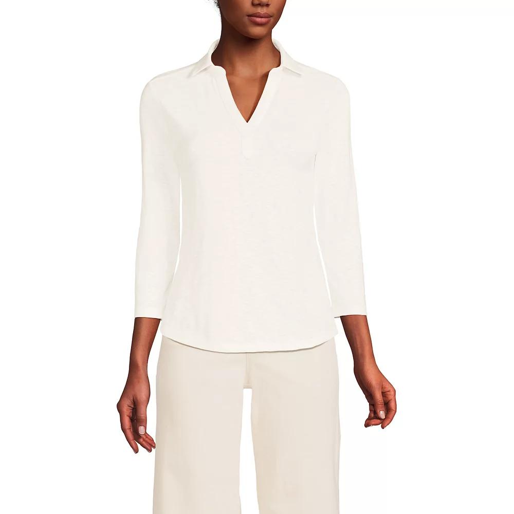 Women's Lands' End Slub Polo Top, Size: Medium, Ivory Product Image