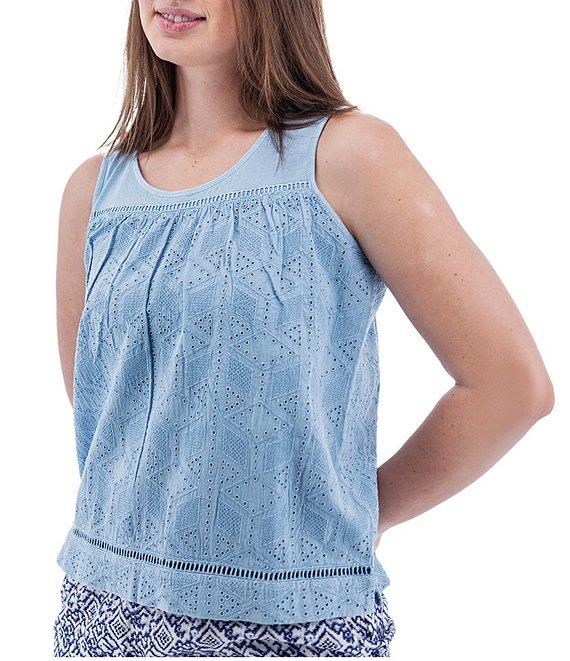 Aventura Shelle Schiffli Organic Cotton Embroidered Eyelet Scoop Neck Ladder Lace Trim Tank Top Product Image