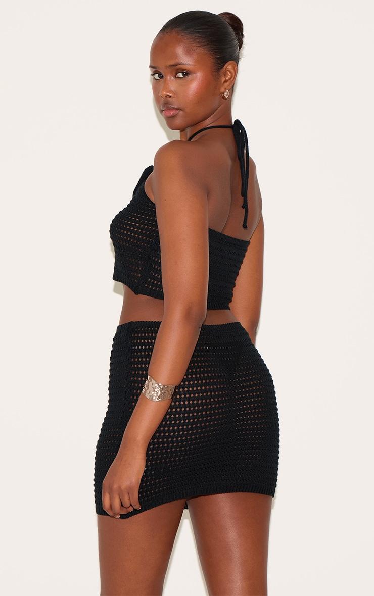 Black Tie Neck Flower Applique Top Product Image