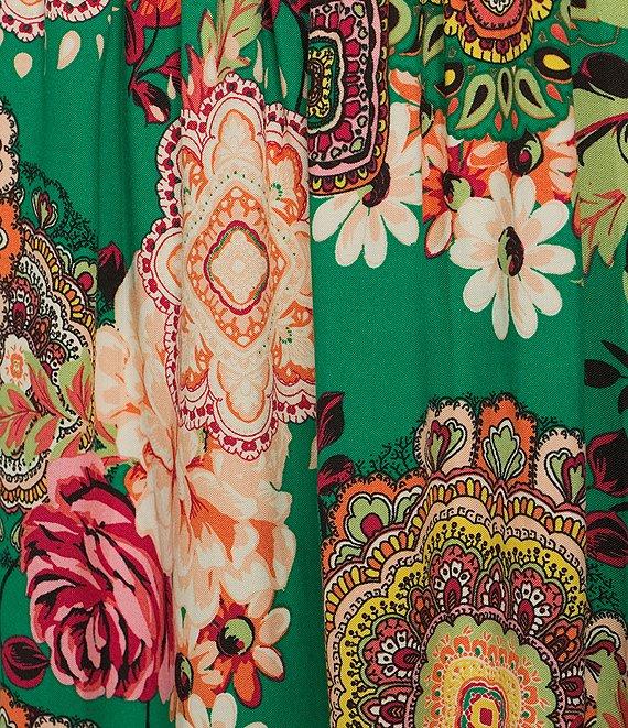 Figueroa & Flower Woven Border Print Square Neck 3/4 Sleeve Blouse Product Image