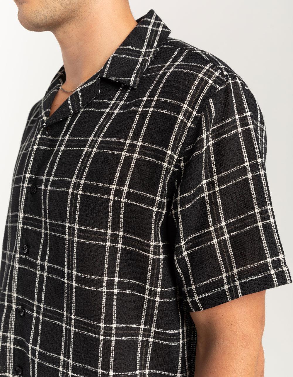 RSQ Mens Texture Plaid Camp Shirt - BLK/WHT Product Image