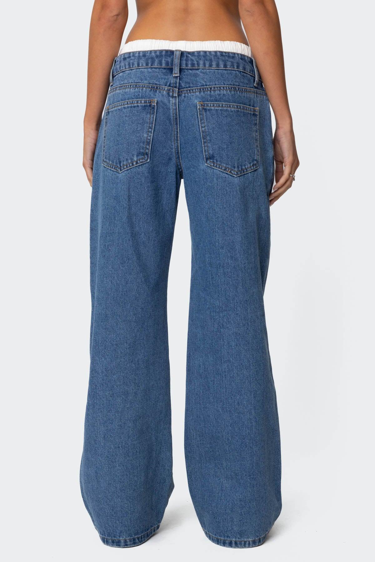 Boxer Detail Low Rise Baggy Jeans Product Image