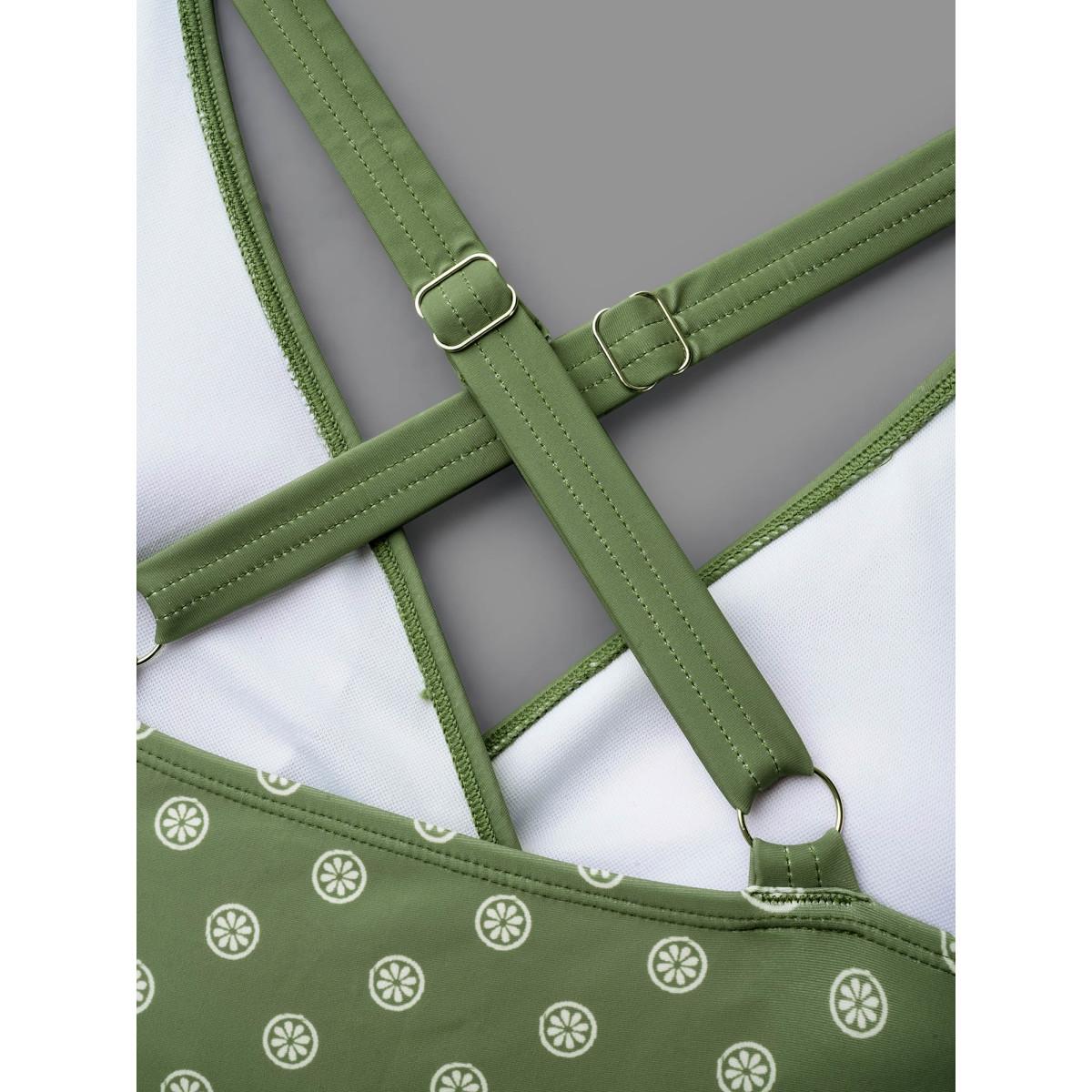 Plus Size Boho Print Waist-Tie Surplice Neck Swim Dress Women's Swimwear Greenbean Resort Bodycon Overlap Collar High stretch Curve Swim Dresses BloomChic 10/M Product Image