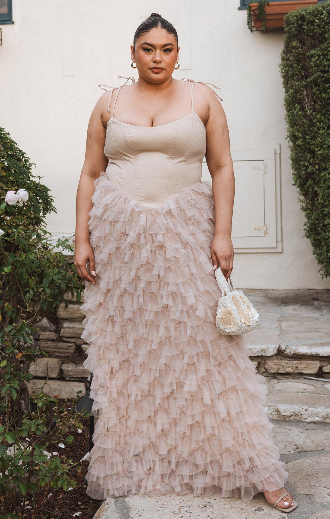 Francesca Maxi Dress ~ Champagne Tulle Ruffle Product Image