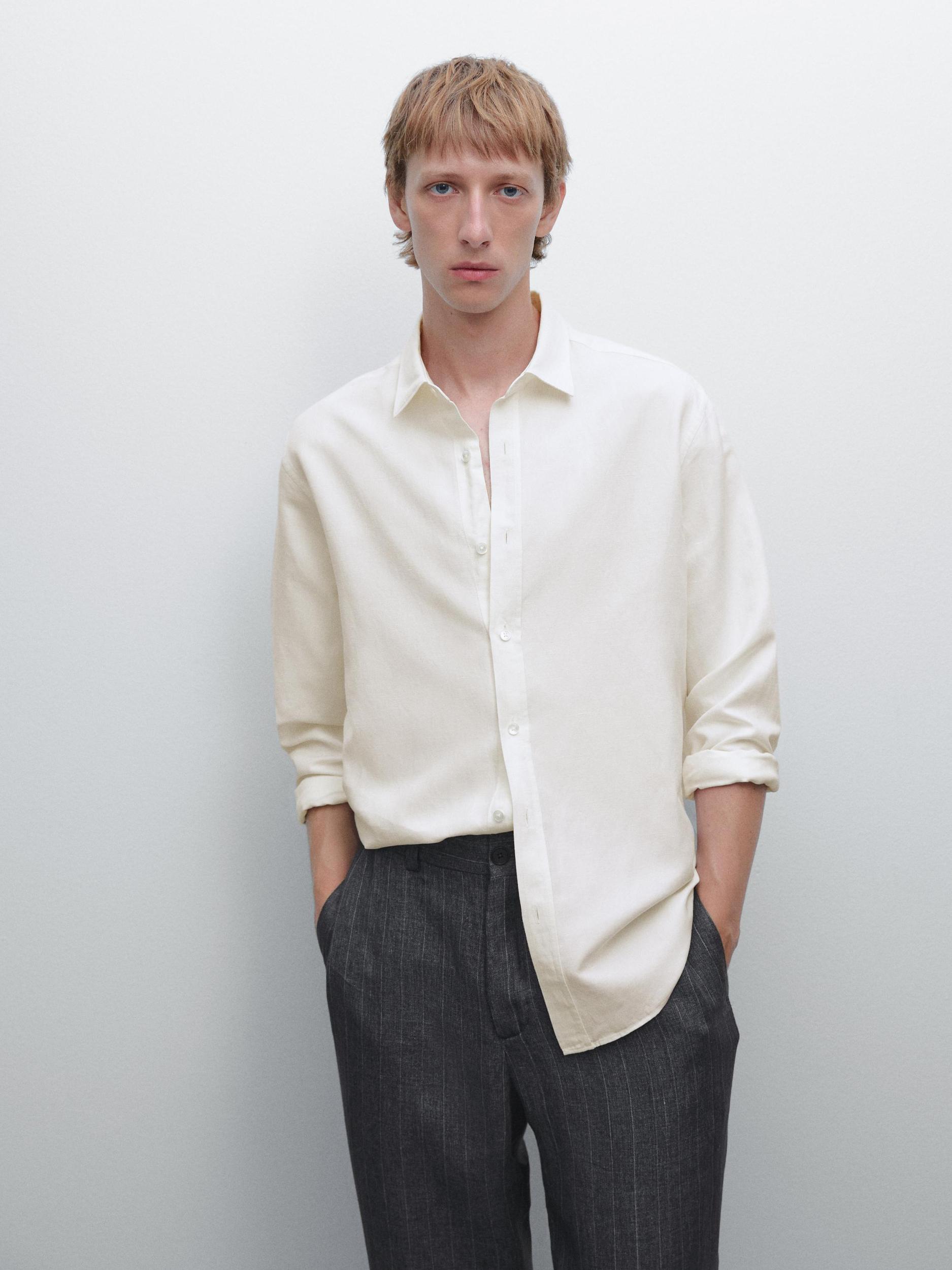 Regular fit linen blend shirt Product Image