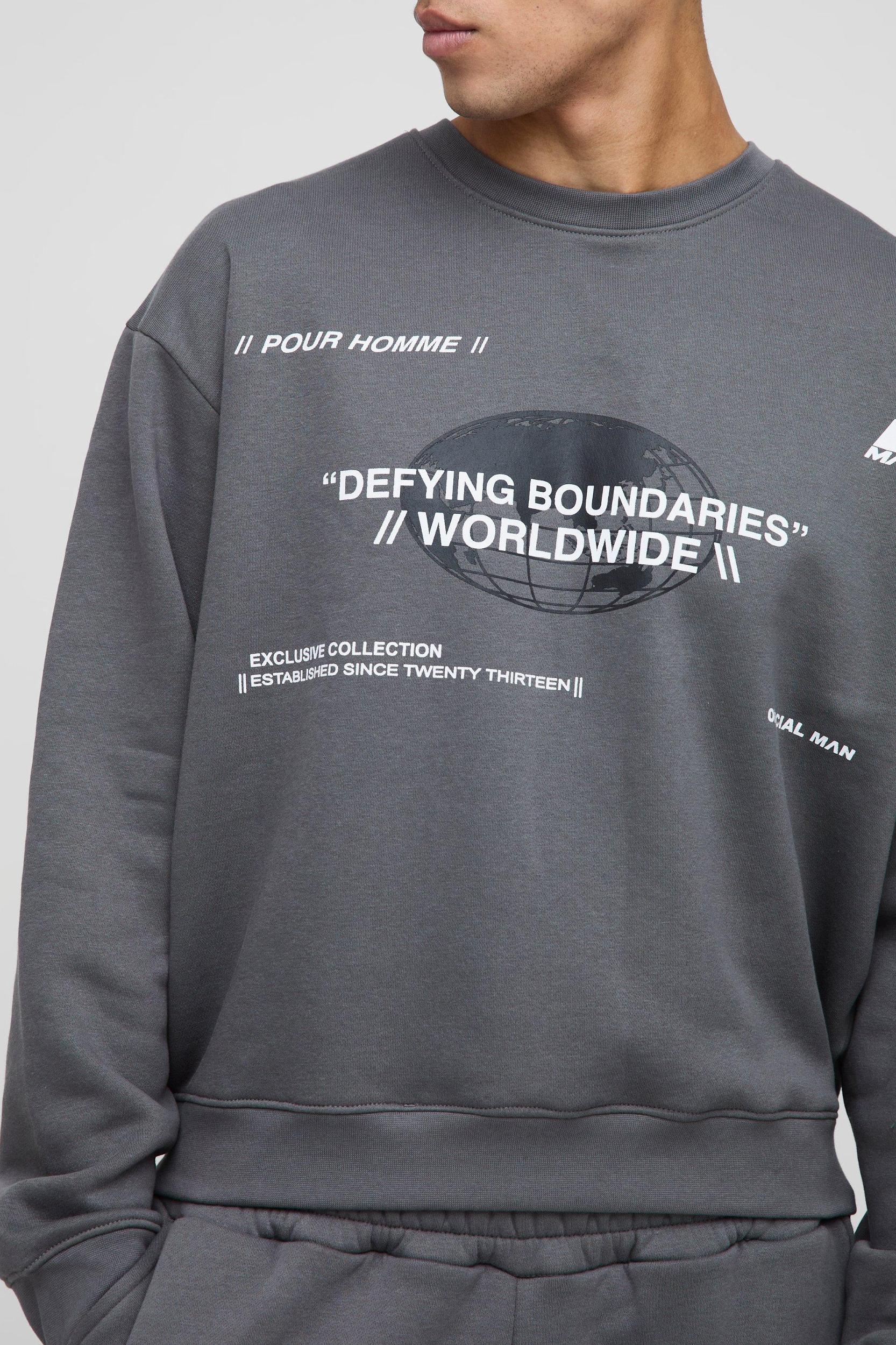 Oversized Boxy Multi Branded Print Sweatshirt | boohooMAN USA Product Image