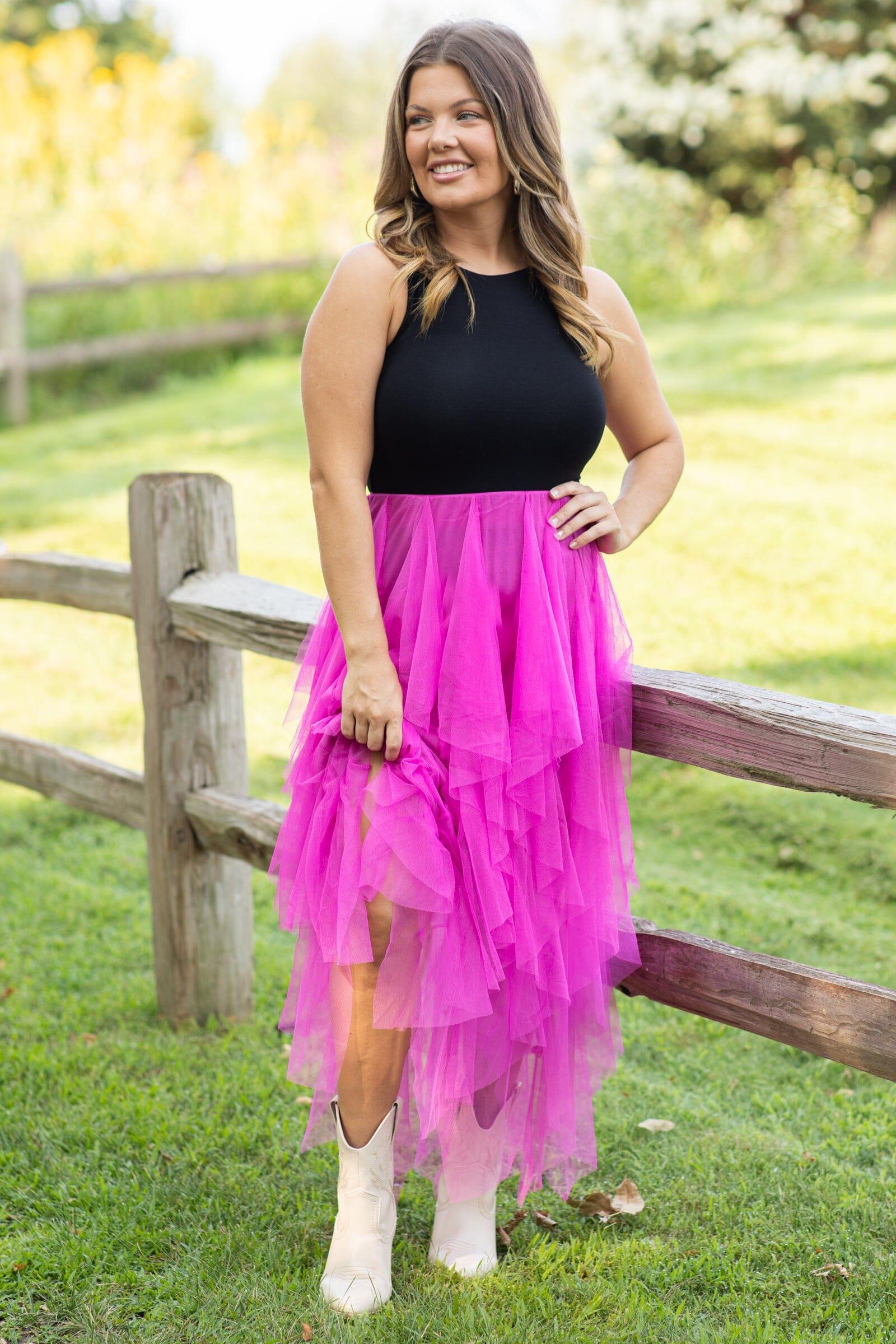 Fuchsia Tulle Maxi Skirt Product Image
