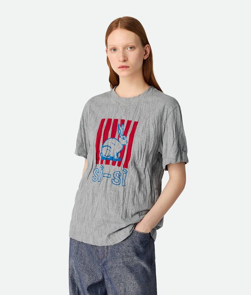 Women's Crushed Cotton Printed Jersey T-Shirt in Light grey melange Product Image