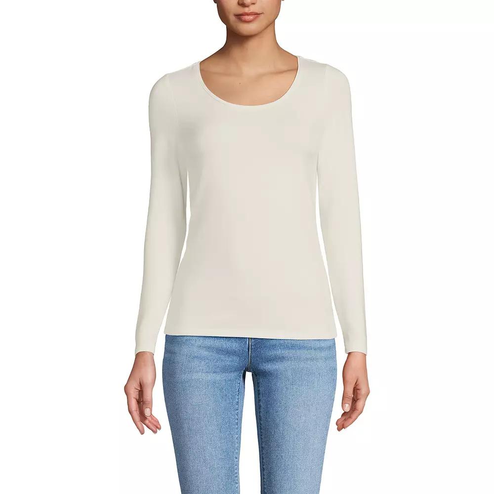 Women's Lands' End Lightweight Scoopneck Long-Sleeve Tee, Size: Large, Fresh Ivory Product Image