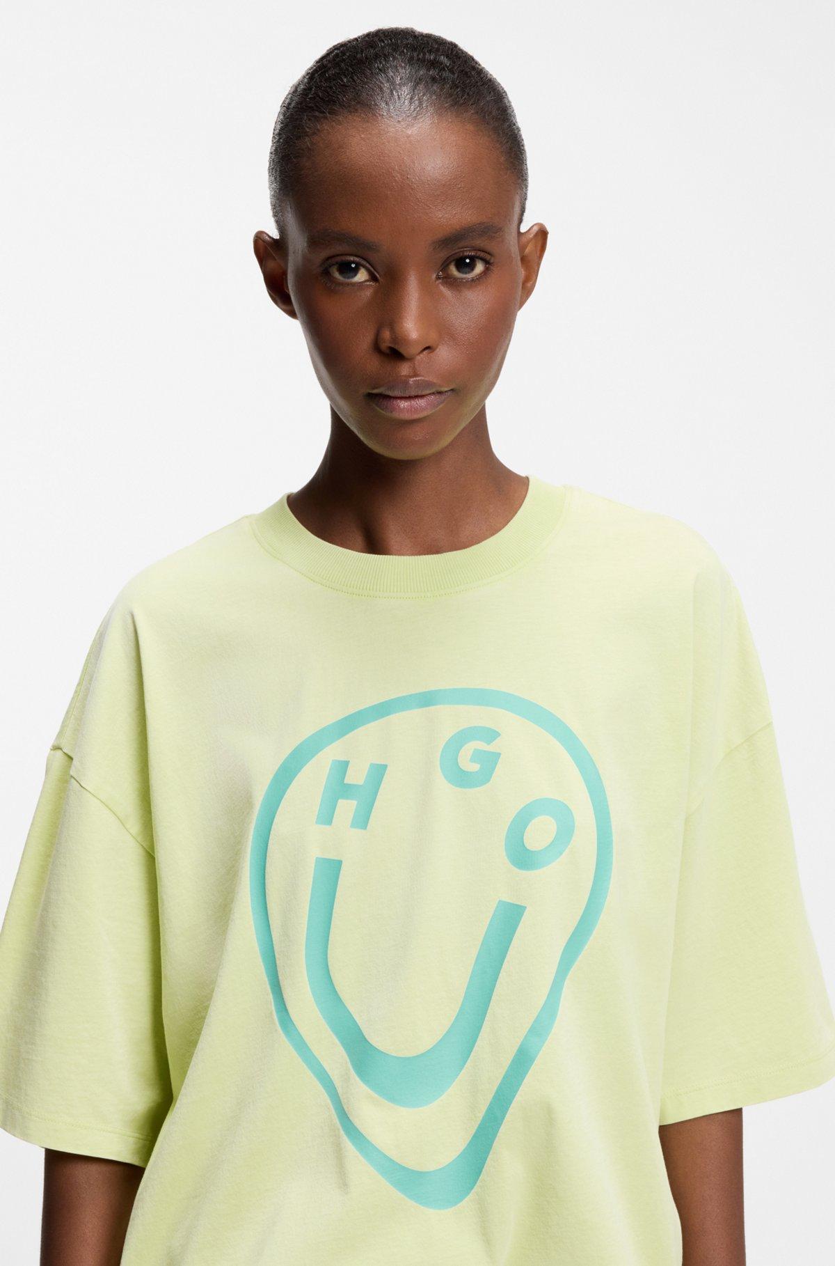 Cotton-jersey T-shirt with melted-effect Happy HUGO print Product Image