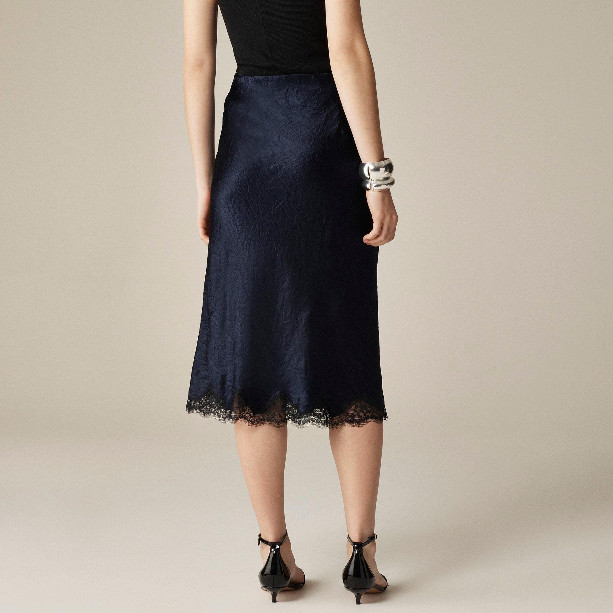 Gwyneth lace-trim slip skirt in textured satin Product Image