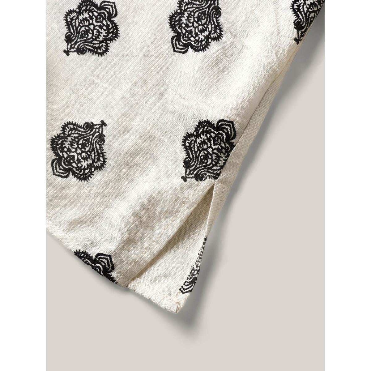 Plus Size Ivory Boho Print Layered Sleeve Shirt Women Short sleeve Round Neck Vacation Blouses BloomChic 10/M Product Image