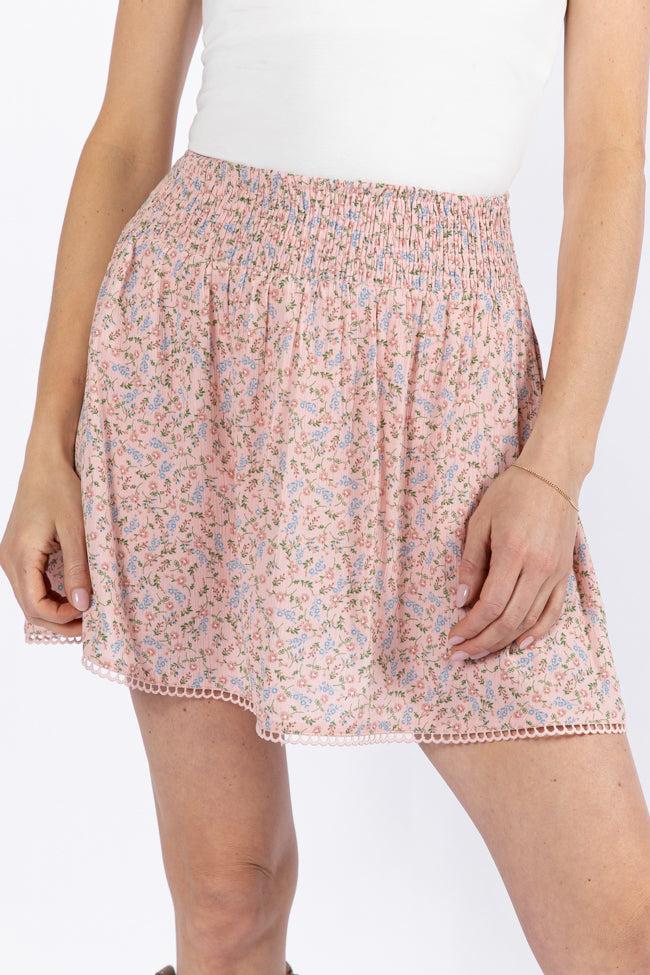 Through The Garden Pink Multi Floral Eyelet Trim Mini Skort Product Image