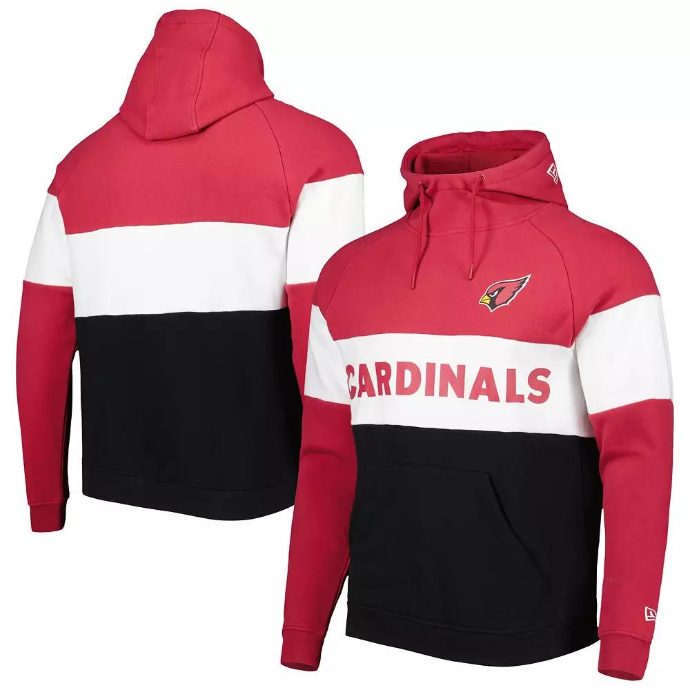 Men's New Era Black/Cardinal Arizona Cardinals Colorblock Current Pullover Hoodie,  Product Image