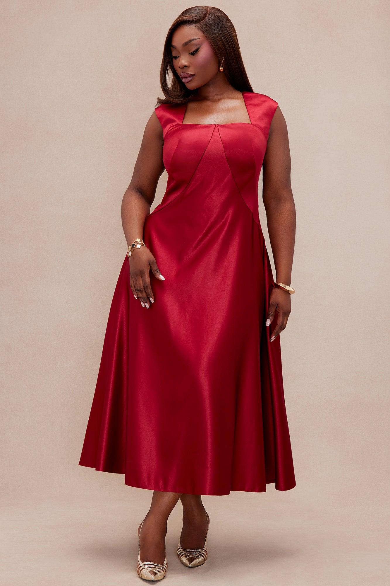 Darling Satin Midi Dress - Red Product Image