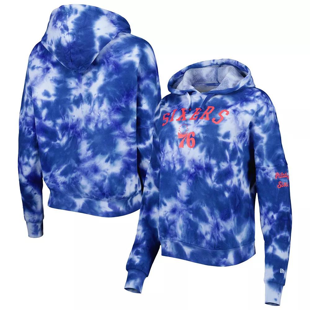 Women's New Era Royal Philadelphia 76ers Brushed Cotton Tie-Dye Pullover Hoodie, Size: Small, 76r Blue Product Image