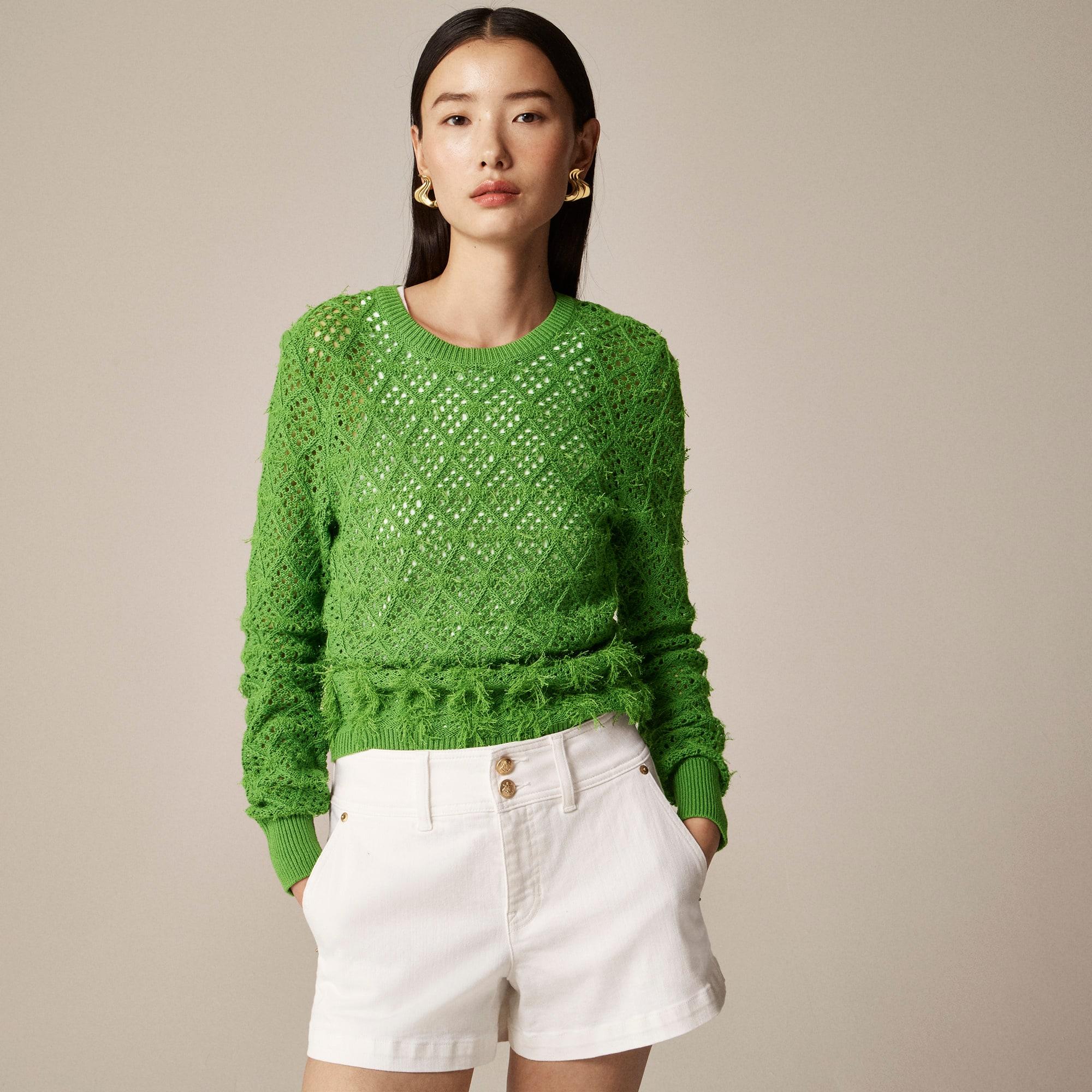 Pointelle crewneck sweater with fringe Product Image