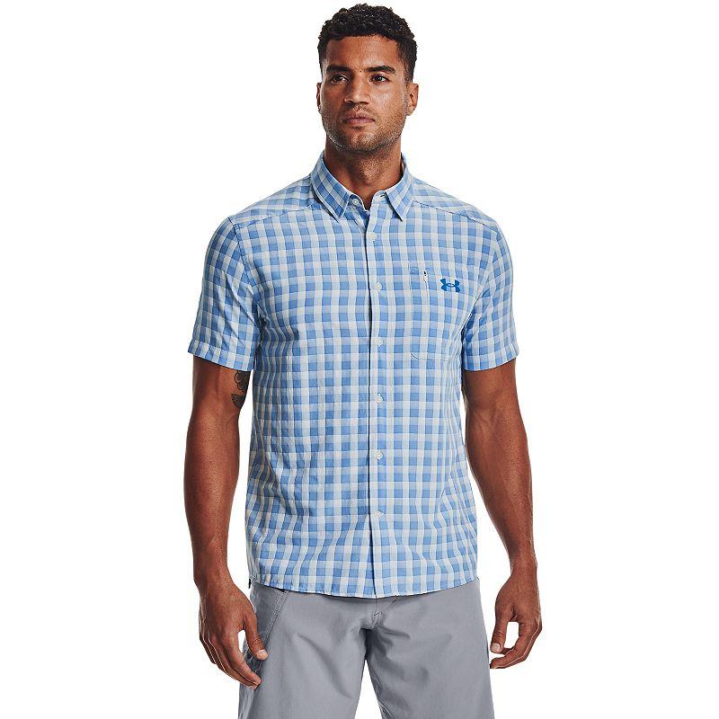 Men's Under Armour UPF 30 Drift Tide 2.0 Plaid Performance Short Sleeve Button-Down Shirt, Size: Small, Deep Product Image