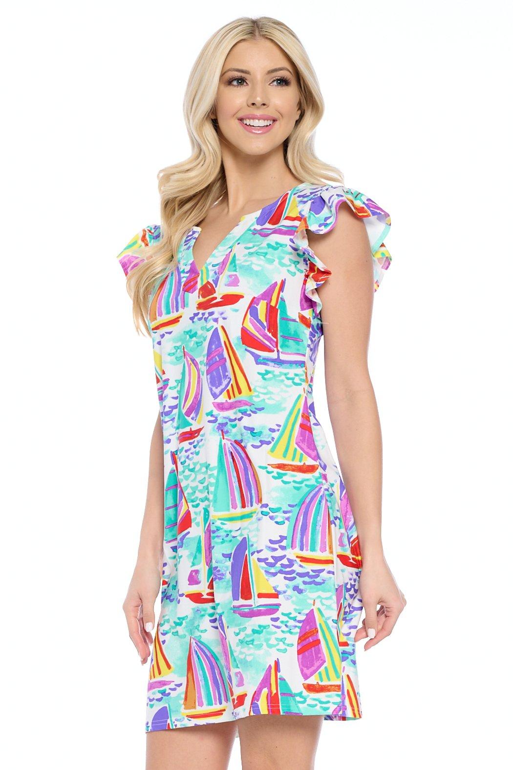 White Ruffle Sleeve Dress Product Image