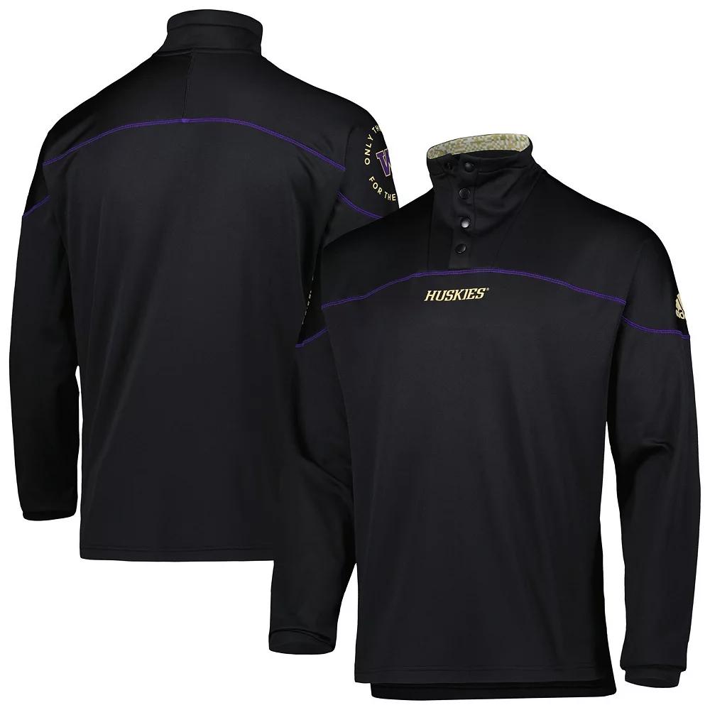 Men's adidas Black Washington Huskies AEROREADY Knit Quarter-Snap Jacket, Size: Medium Product Image